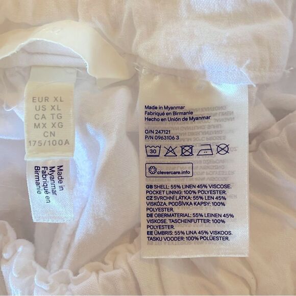 H&M Wide Leg White Linen Blend Pants XL Pockets Pull Up Stretch NWOT Gorgeous - Picture 4 of 5